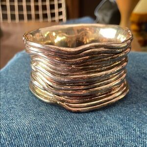 Heavy Brutalist Modern .925 Sterling Silver Wide Chunky Slip On Bangle Cuff